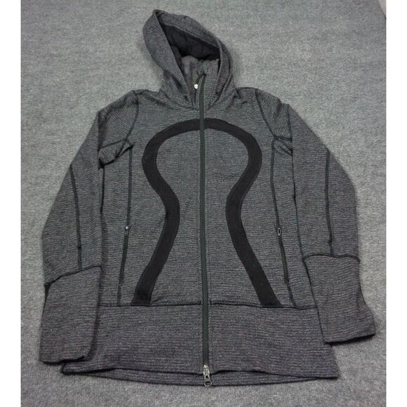 Lemon Jackets & Blazers - Lululemon In Stride Jacket Womens 6 Gray Full Zip Mock Neck Striped Full Zip